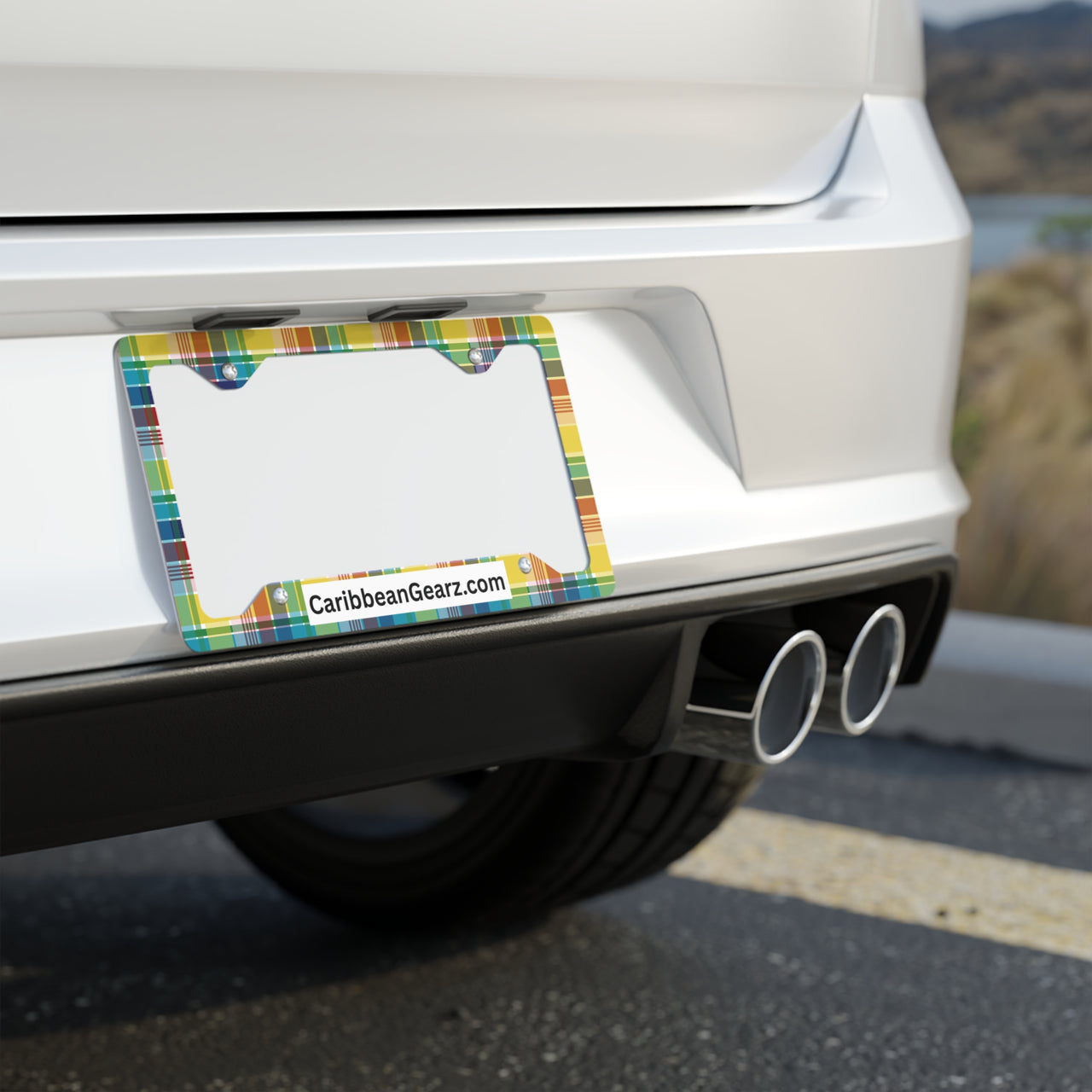 Virgin Islands Madras Customizable Metal License Plate Frame - Stylish Plaid Design