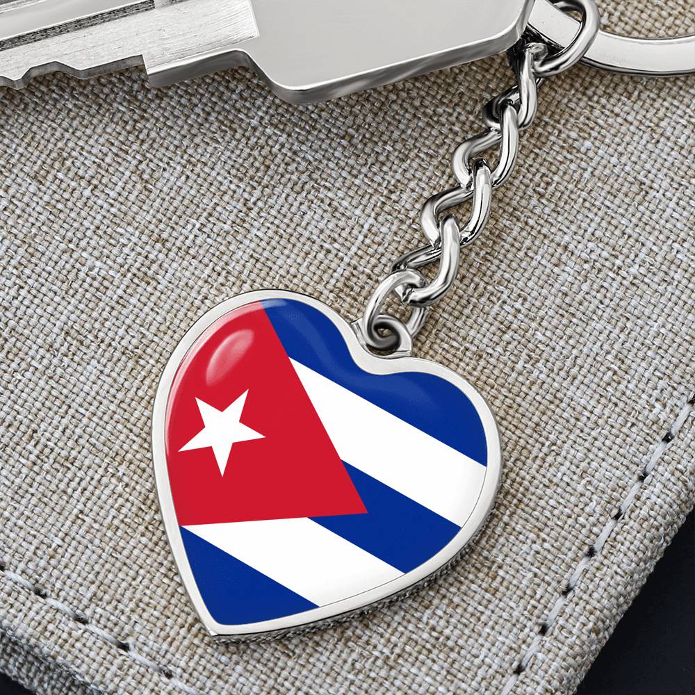 Cuba Flag Heart Keychain