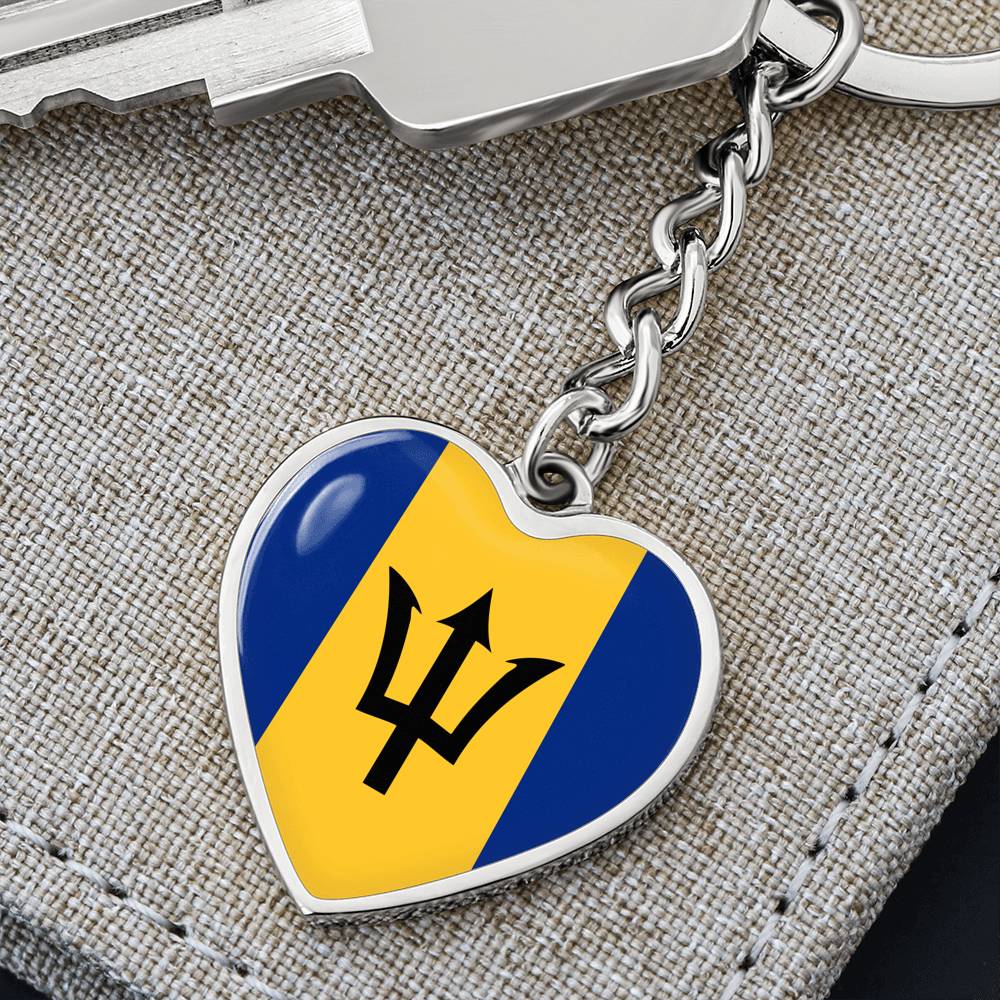 Barbados Flag Heart Keychain