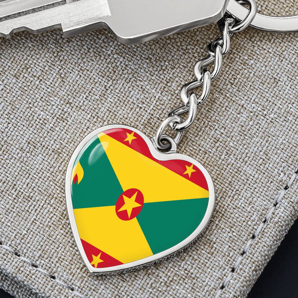 Grenada Flag Heart Keychain