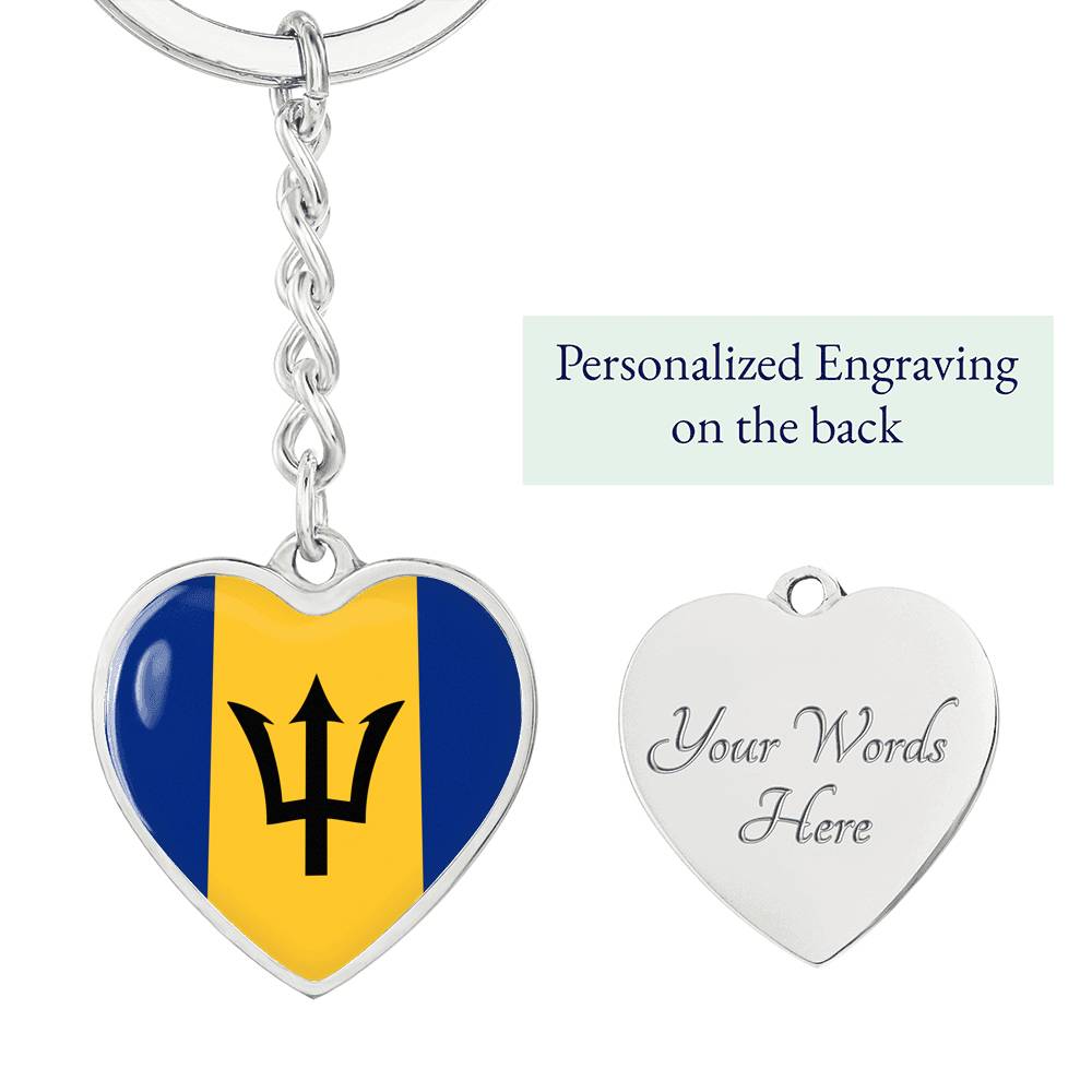 Barbados Flag Heart Keychain