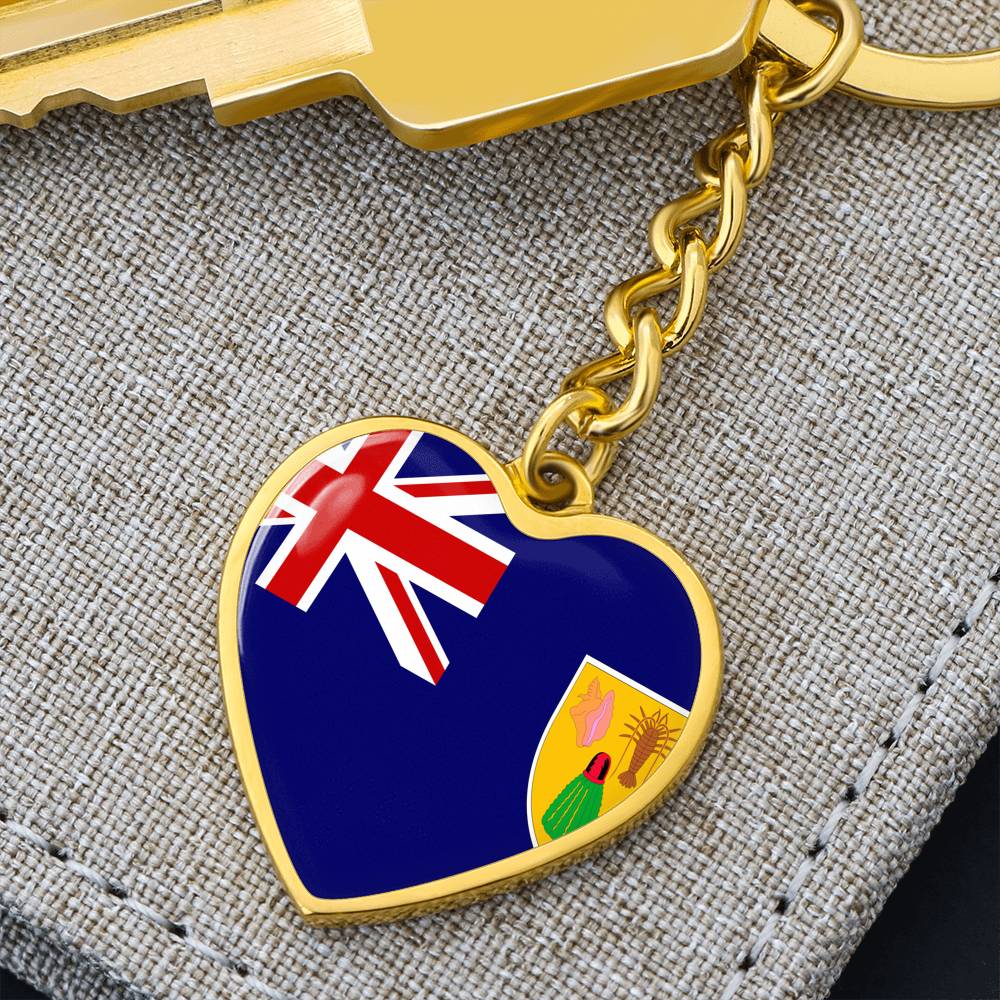 Turks and Caicos Flag Heart Keychain