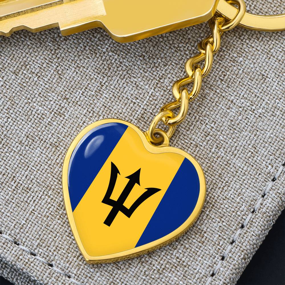 Barbados Flag Heart Keychain