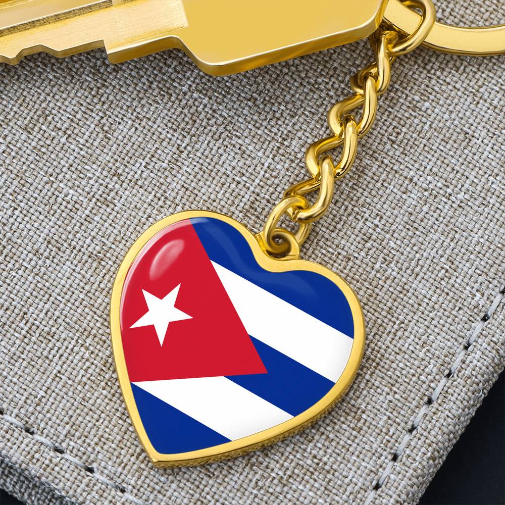 Cuba Flag Heart Keychain