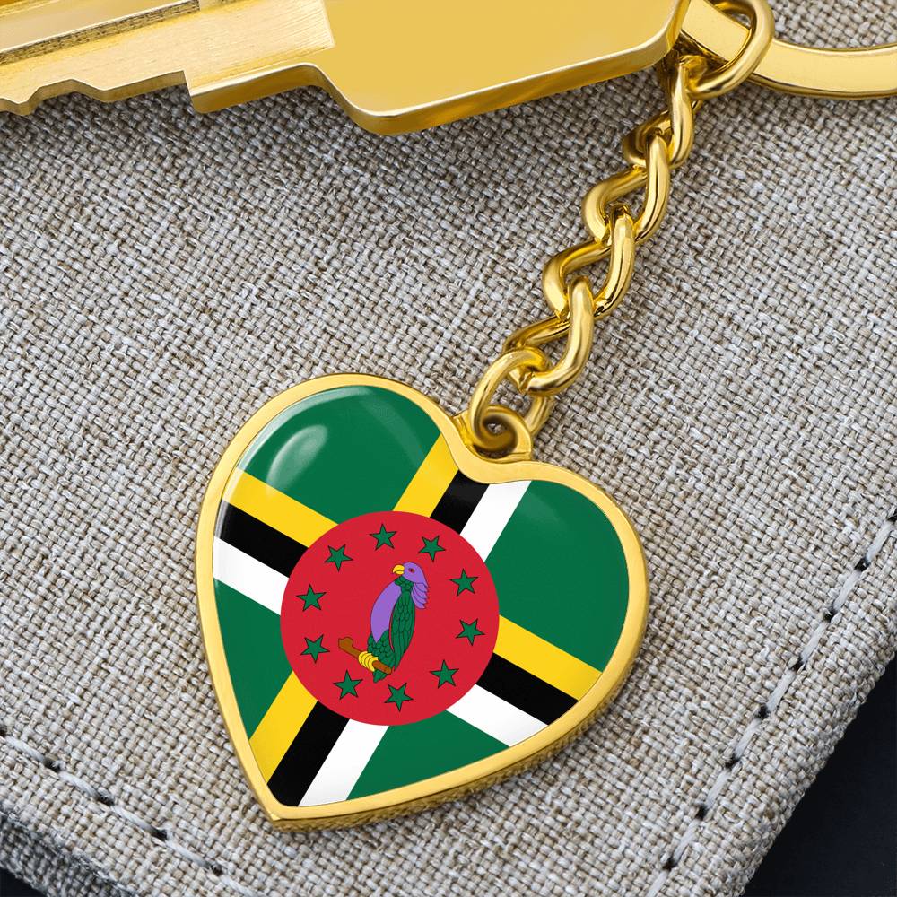 Dominica Flag Heart Keychain