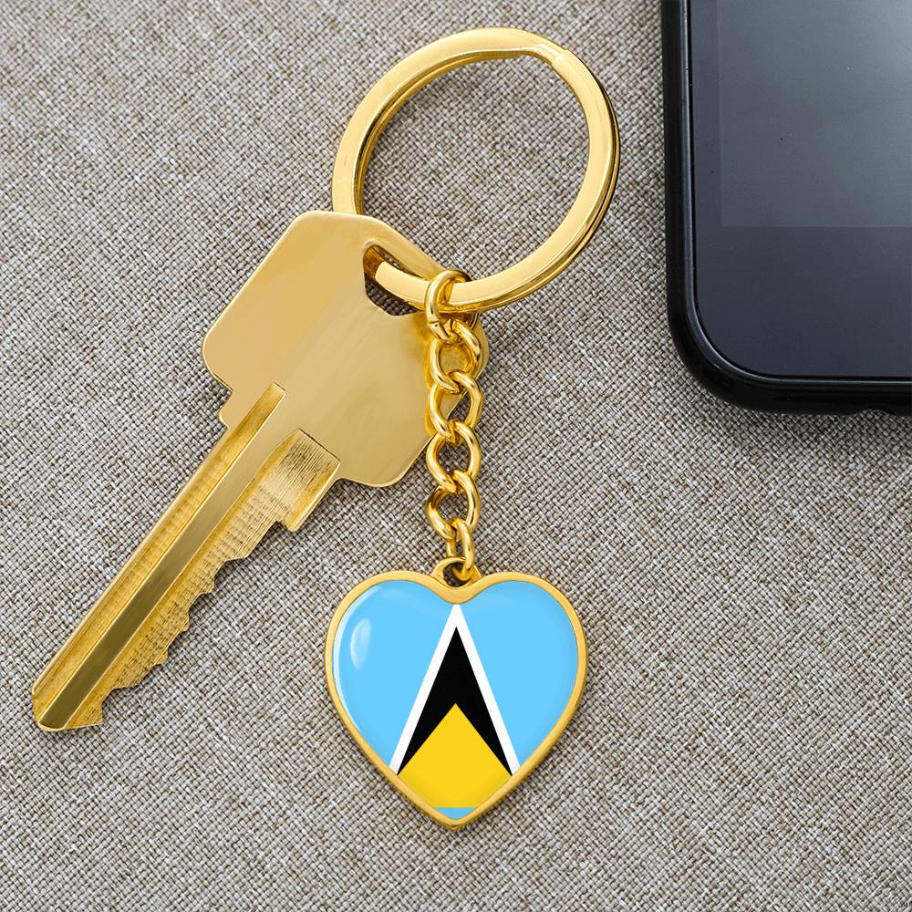 St. Lucia Flag Heart Keychain