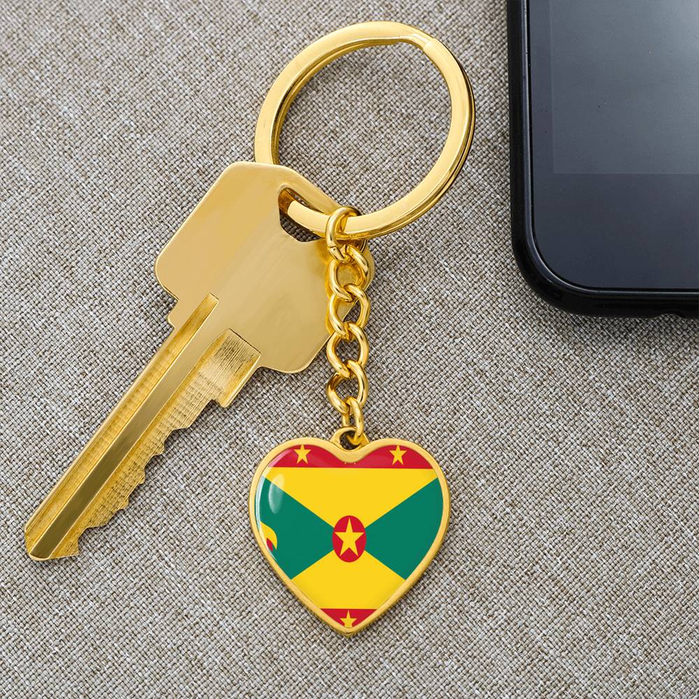 Grenada Flag Heart Keychain