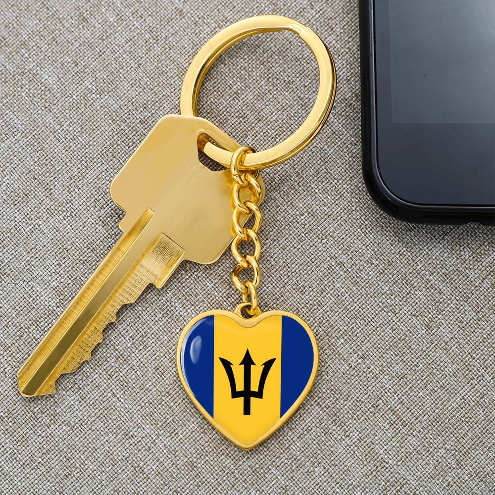 Barbados Flag Heart Keychain