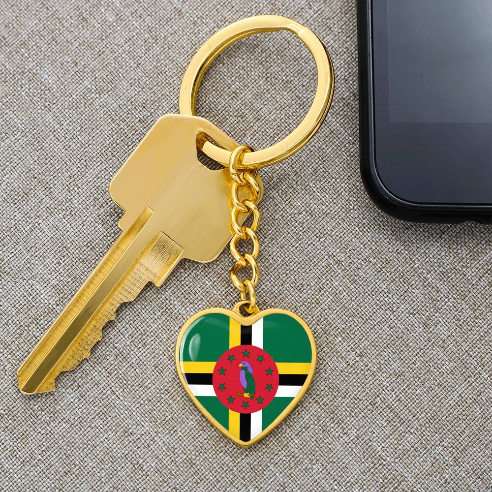 Dominica Flag Heart Keychain