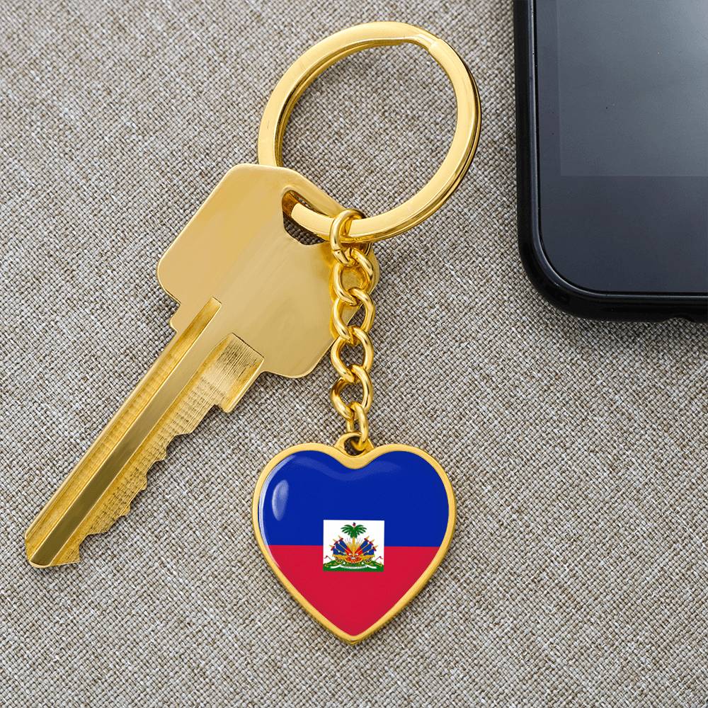 Haiti Flag Heart Keychain