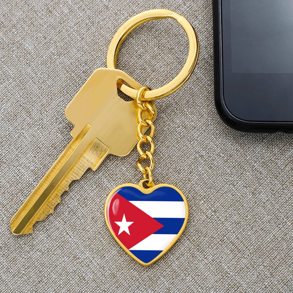 Cuba Flag Heart Keychain